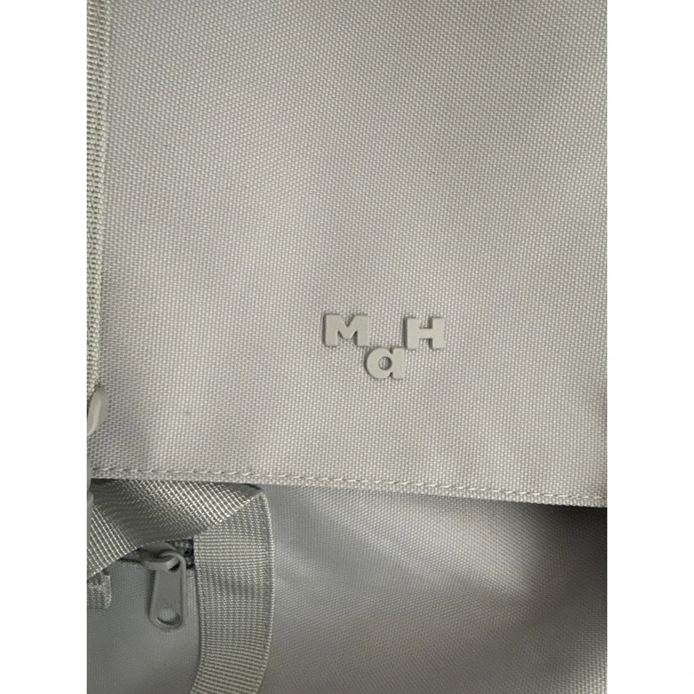 M.H.a Gray Canvas Laptop Backpack Minimalist Commuter Bag with Buckle Flap
